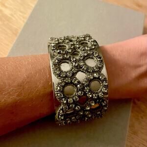 AV Max New York Silver Plated Circular Rhinestones Cuff Bracelet